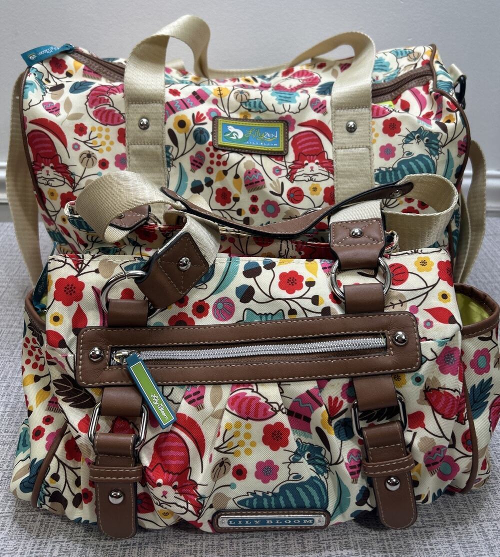 Lot 2 Lily Bloom Cat Furry Friend Weekender Duffle & Shoulder Bag Travel Whimsy